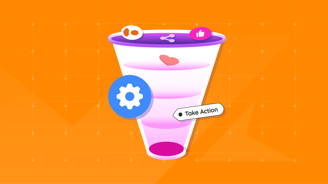 Illustratie van een marketing funnel en klantreis.
