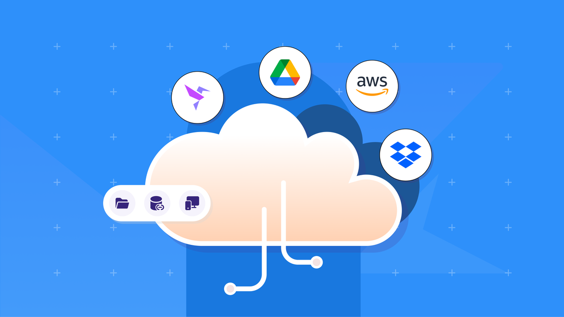 Illustratie van werken in de cloud en cloud computing.