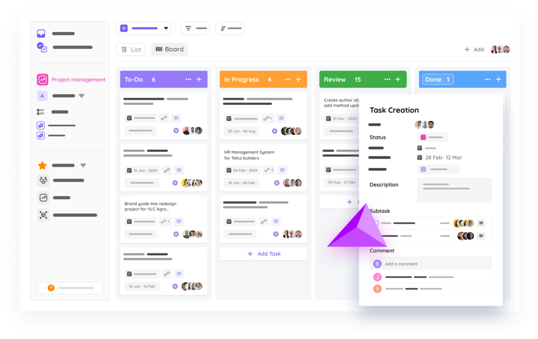 FlowQi Project Management tool dashboard view