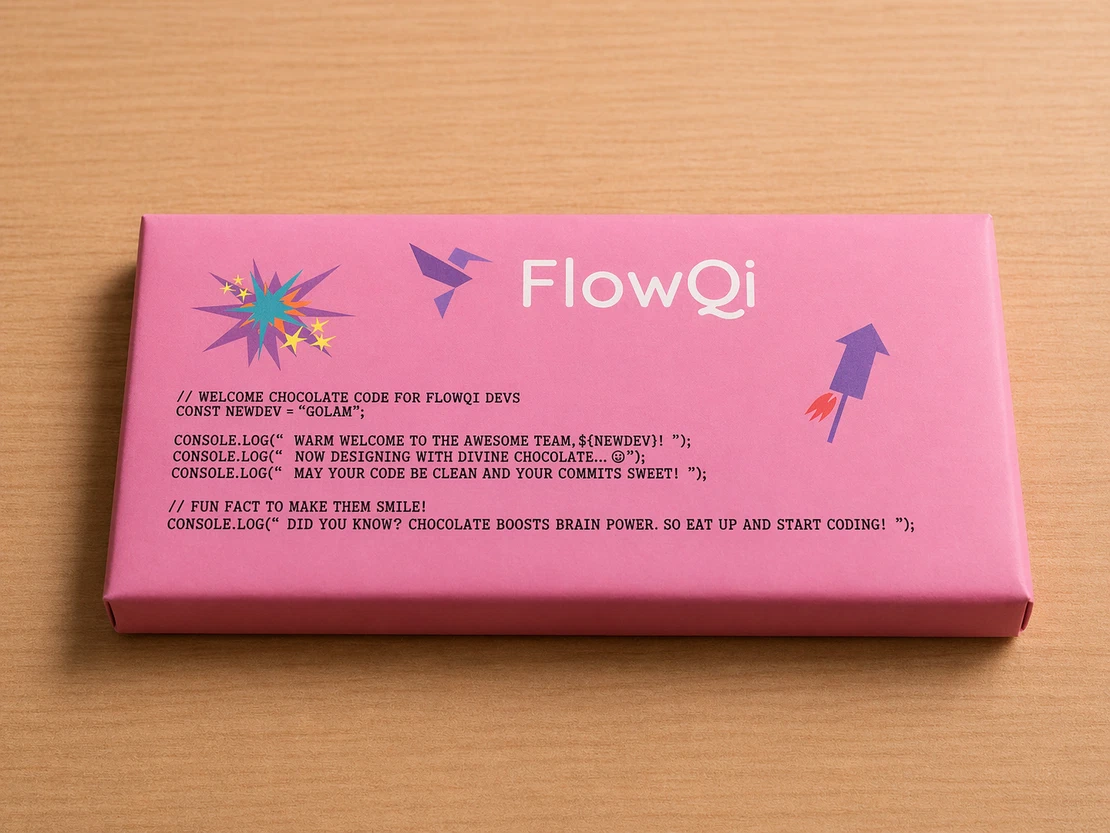 FlowQi onboarding hediyesi — kodla süslü çikolata